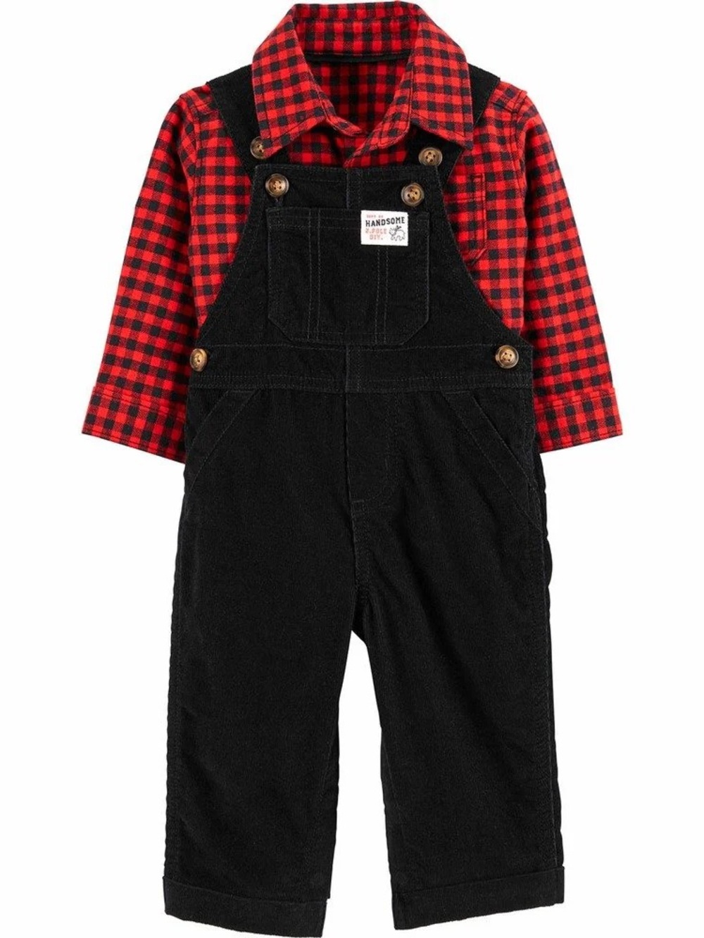 Carter's 2-Piece Plaid Button-Front Shirt & Corduroy Overall Set Black